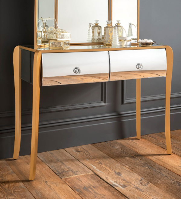 Meja Rias dengan Cermin Berbingkai Emas